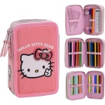 ARTESANIA CERDA 2700001654 ASTUCCIO HELLO KITTY 3 ZIP LICENZA UFFICIALE, con accessori Giotto:pennarelli, matite e penne 