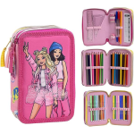 ARTESANIA CERDA 2700001655 ASTUCCIO BARBIE 3 ZIP LICENZA UFFICIALE, con accessori Giotto:pennarelli, matite e penne 