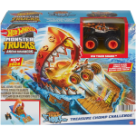 MATTEL HOT WHEELS PISTA MONSTER TRUCK, Sfida del Morso per il Tesoro, playset Arena degli Scontri con MT Tiger Shark in scala 1:64