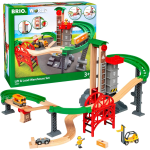 BRIO 33887 Set Magazzino Sollevo & Carica, Set Costruzioni Trenino in Legno da 32 Pezzi, Giocattolo per Bambino e Bambina 3+ Anni