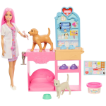 MATTEL JFX93 BARBIE CLINICA VETERINARIA di Pronto Soccorso, Set con Bambola, Arredamento, Pasta modellabile - 4 ANNI+