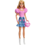 MATTEL HYT84 BARBIE DOLL 71 CM con top rosa, gonna in denim e stivali da cowboy, collana, borsetta e accessori inclusi
