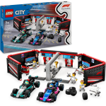 LEGO 60444 Garage con Monoposto Mercedes-AMG e Alpine F1, Auto da Corsa Giocattolo con 2 Minifigure di Piloti