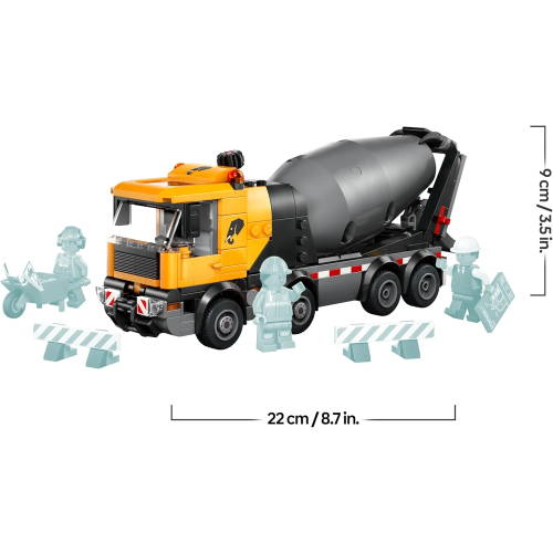 LEGO 60478 CITY BETONIERA, Veicolo da Cantiere, 3 Minifigure, Tamburo Rotante e Funzione di Scarico Cemento - 7 ANNI+