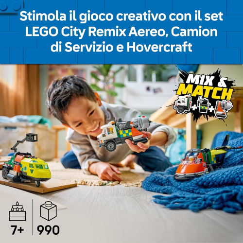 LEGO 60505 CITY Remix Aereo, Camion di Servizio e Hovercraft Giocattolo - Kit Veicoli Modello Mix & Match con 3 Minifigure - 7 ANNI+