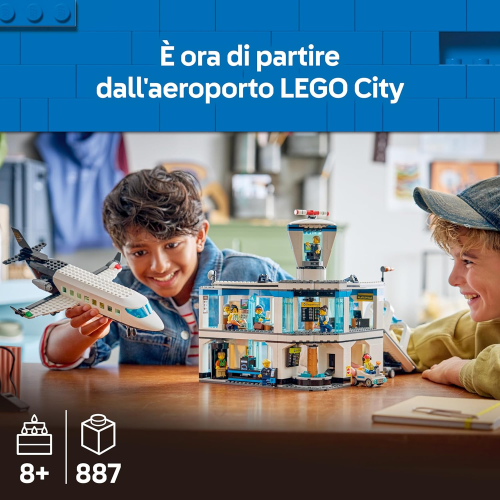 LEGO 60502 CITY Aeroporto con Aereo Giocattolo - Modello in Miniatura con Terminal, Aeroplano, Rimorchiatore - 8 ANNI+