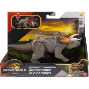 MATTEL JGB79 JURASSIC WORLD REBIRTH La Rinascita ATTACCO FATALE, Strike Attack ZUNICERATOPS - 4 ANNI+