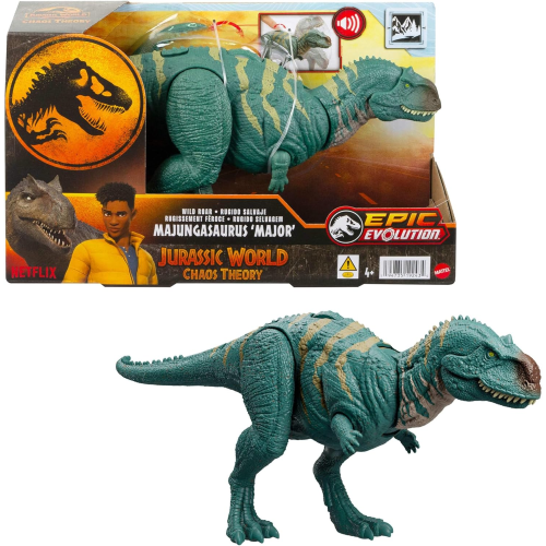 MATTEL HTK76 JURASSIC WORLD CHAOS THEORY,  Teoria del Caos Netflix - Majungasauro Ruggito Selvaggio - 4 ANNI+