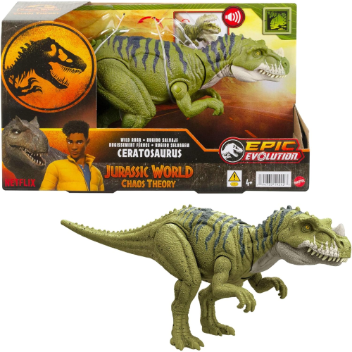 MATTEL HTK74 JURASSIC WORLD CHAOS THEORY, Teoria del Caos Netflix - Wild Roar Ceratosaurus - 4 ANNI+