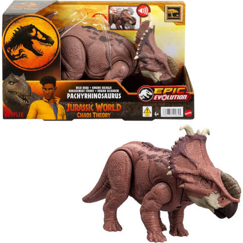 MATTEL HTK72 JURASSIC WORLD CHAOS THEORY, Teoria del Caos Netflix - Pachyrhinosauro Ruggito Selvaggio - 4 ANNI+