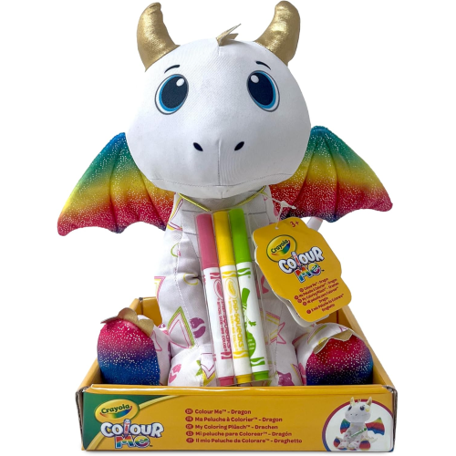 CRAYOLA 213213 COLOR ME, Peluche Colorabile con 3 Pennarelli, Draghetto, Attività Creativa e Regalo per Bambini, da 3 Anni