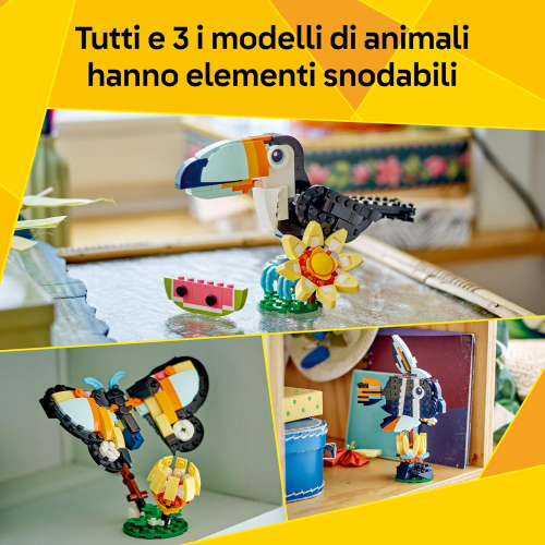 LEGO 31173 CREATOR 3 IN 1, Animali Selvatici: Tucano Tropicale con Fiore - Animale  Trasformabile in Farfalla o Pesce Tropicale