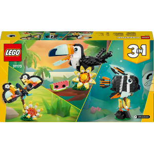 LEGO 31173 CREATOR 3 IN 1, Animali Selvatici: Tucano Tropicale con Fiore - Animale  Trasformabile in Farfalla o Pesce Tropicale