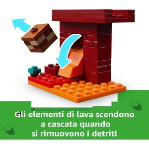 LEGO 21266 MINECRAFT, Battaglia sul Ponte del Nether - Giocattolo Interattivo con Figura di Alex e Mob tra cui uno Scheletro