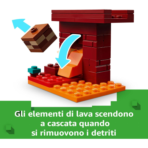 LEGO 21266 MINECRAFT, Battaglia sul Ponte del Nether - Giocattolo Interattivo con Figura di Alex e Mob tra cui uno Scheletro