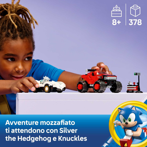 LEGO 71118 SONIC THE HEDGEHOG, Auto di Silver vs. Monster Truck di Knuckles 