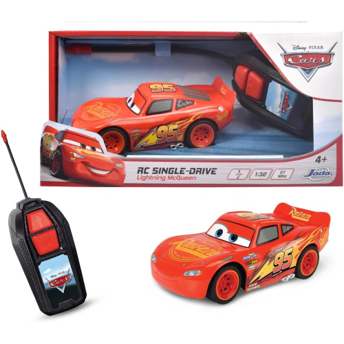 JADA DISNEY CARS, RADIOCOMANDO SAETTA MC QUEEN 1/32 1 CANALE, Dickie Toys Colore Rosso, 203081008