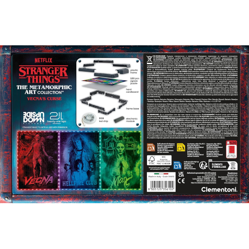 CLEMENTONI 35610 STRANGER THINGS Metamorphic Art Collection - Vecna's Curse, Quadro Interattivo 520 Pezzi con Cornice e LED