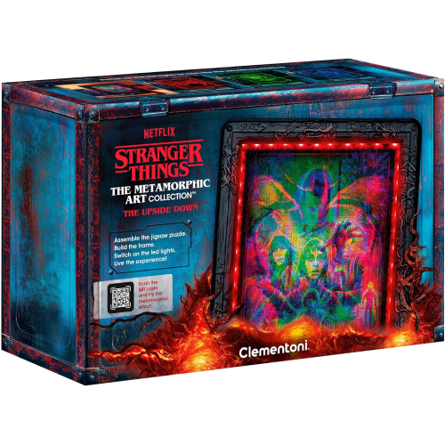 CLEMENTONI 35155 STRANGER THINGS Metamorphic Art Collection - The Upside Down, Quadro Interattivo 520 Pezzi con Cornice e LED