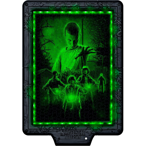 CLEMENTONI 35155 STRANGER THINGS Metamorphic Art Collection - The Upside Down, Quadro Interattivo 520 Pezzi con Cornice e LED