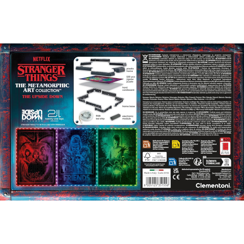 CLEMENTONI 35155 STRANGER THINGS Metamorphic Art Collection - The Upside Down, Quadro Interattivo 520 Pezzi con Cornice e LED