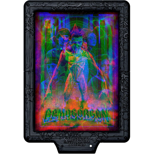 CLEMENTONI 35611 STRANGER THINGS Metamorphic Art Collection -Demogorgon’s Hunt, Quadro Interattivo 520 Pezzi con Cornice e LED
