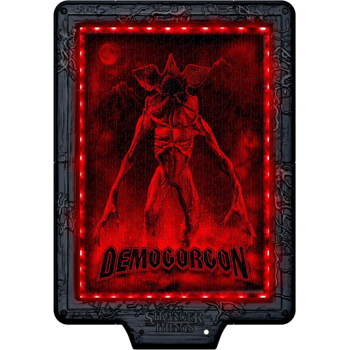 CLEMENTONI 35611 STRANGER THINGS Metamorphic Art Collection -Demogorgon’s Hunt, Quadro Interattivo 520 Pezzi con Cornice e LED