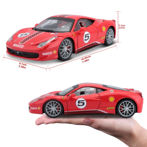 BURAGO Ferrari Racing - Ferrari 458 Challenge - Colore rosso con adesivi racing - Scala1:24 - 18-26302- 3 ANNI+