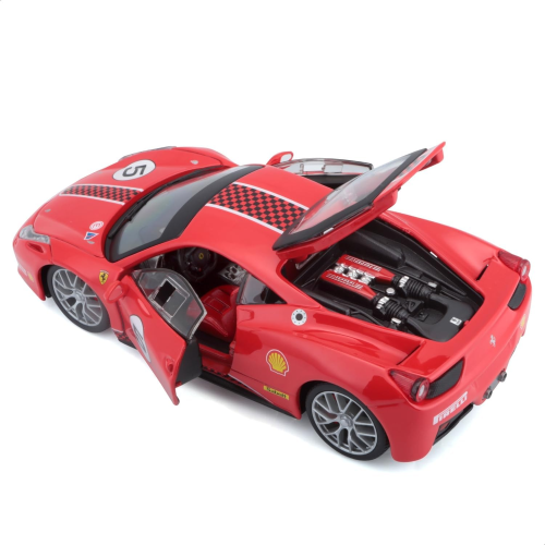 BURAGO Ferrari Racing - Ferrari 458 Challenge - Colore rosso con adesivi racing - Scala1:24 - 18-26302- 3 ANNI+