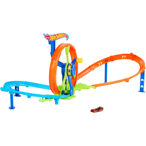 MATTEL JBX65 HOT WHEELS PISTA Loop Rotante, playset con zona scontro su pista a forma di 8 - 4 ANNI+