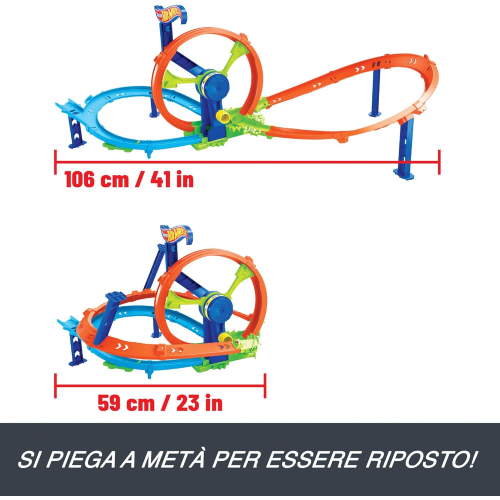 MATTEL JBX65 HOT WHEELS PISTA Loop Rotante, playset con zona scontro su pista a forma di 8 - 4 ANNI+