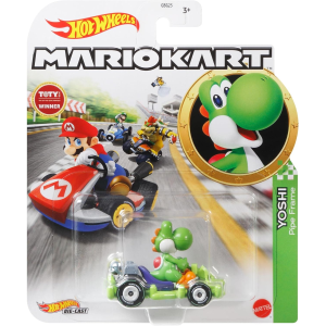 HOT WHEELS GRN19 Modellino KART 5cm YOSHI Dinosauro Pipe Frame Kart da SUPER MARIO KART SCALA 1/64