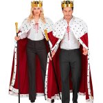 SET COSTUME UNISEX DA RE O DA REGINA CON MANTELLO DI VELLUTO, corona, scettro, abito lungo per carnevale, teatro