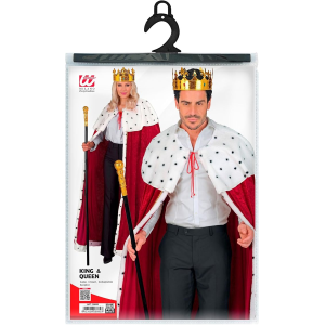 SET COSTUME UNISEX DA RE O DA REGINA CON MANTELLO DI VELLUTO, corona, scettro, abito lungo per carnevale, teatro