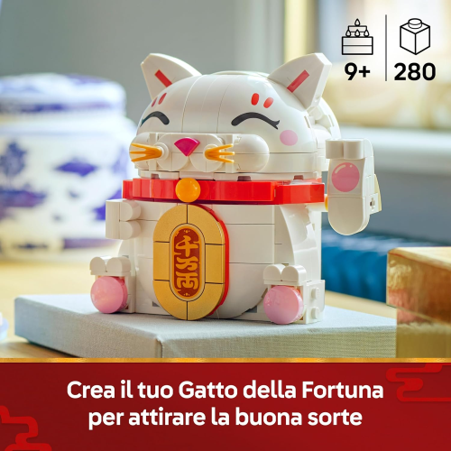 LEGO 40813 Gatto della Fortuna - Costruzioni per Adulti e Bambini - Modello da Esposizione - Animale con Zampa che Saluta
