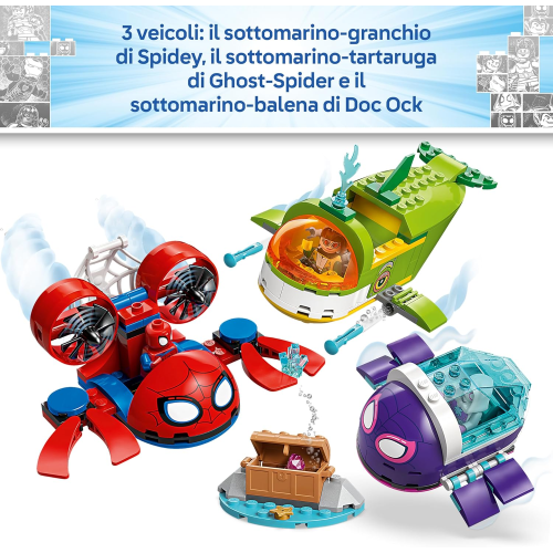 LEGO 11207 MARVEL Spidey: Veicoli Subacquei - Set da Supereroe con 3 Sottomarini Giocattolo e 3 Minifigure