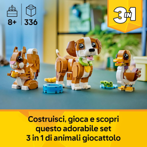 LEGO 31382 CREATOR Adorabili Animali: Cagnolino Giocoso - Giocattolo con Animale Domestico Trasformabile in Scoiattolo o Anatra