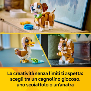 LEGO 31382 CREATOR Adorabili Animali: Cagnolino Giocoso - Giocattolo con Animale Domestico Trasformabile in Scoiattolo o Anatra
