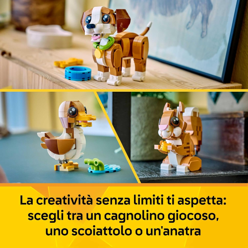 LEGO 31382 CREATOR Adorabili Animali: Cagnolino Giocoso - Giocattolo con Animale Domestico Trasformabile in Scoiattolo o Anatra