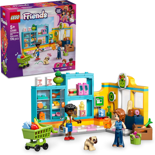 LEGO 42680 FRIENDS Minimarket di Heartlake City - con 2 Mini Bamboline, Cane, Registratore di Cassa, Accessori e Cibo
