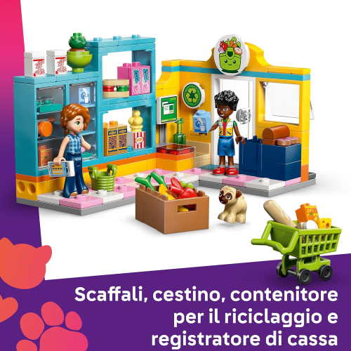LEGO 42680 FRIENDS Minimarket di Heartlake City - con 2 Mini Bamboline, Cane, Registratore di Cassa, Accessori e Cibo