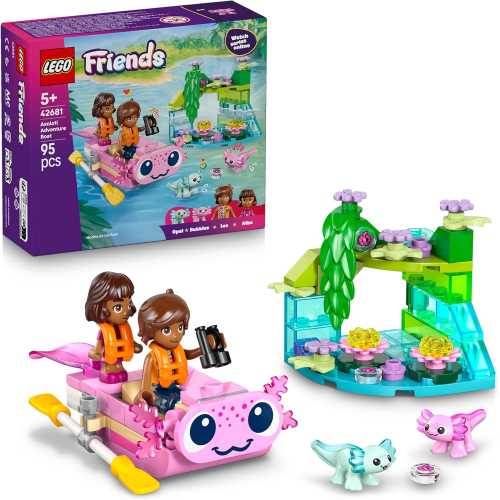 LEGO 42681 FRIENDS Barca d’Avventura Axolotl Giocattolo - Set con 2 Mini Bamboline, 2 Simpatici Animali, Piante, Fiori e Accessori 