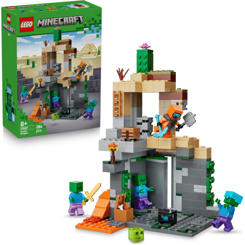 LEGO 21587 MINECRAFT Zombie Dungeon - con Minifigure di Viandante, 3 Figure Zombie, Slime e un Tavolo da Crafting