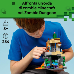 LEGO 21587 MINECRAFT Zombie Dungeon - con Minifigure di Viandante, 3 Figure Zombie, Slime e un Tavolo da Crafting