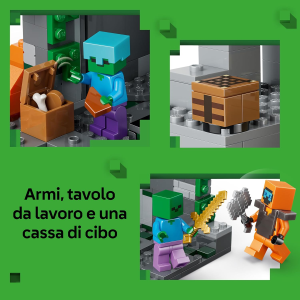 LEGO 21587 MINECRAFT Zombie Dungeon - con Minifigure di Viandante, 3 Figure Zombie, Slime e un Tavolo da Crafting