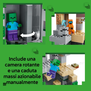 LEGO 21587 MINECRAFT Zombie Dungeon - con Minifigure di Viandante, 3 Figure Zombie, Slime e un Tavolo da Crafting