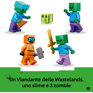 LEGO 21587 MINECRAFT Zombie Dungeon - con Minifigure di Viandante, 3 Figure Zombie, Slime e un Tavolo da Crafting