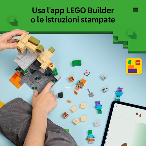 LEGO 21587 MINECRAFT Zombie Dungeon - con Minifigure di Viandante, 3 Figure Zombie, Slime e un Tavolo da Crafting