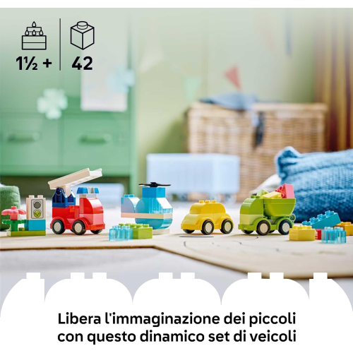 LEGO 10474 DUPLO Veicoli Creativi - Gioco Didattico e di Ordinamento con Macchine, Camion e Elicottero Giocattolo