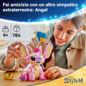 LEGO 43257 DISNEY STICH ANGEL - Lilo & Stitch Giocattolo da Costruire - Personaggio in Mattoncini con 3 Palloncini a Cuore e Farfalla